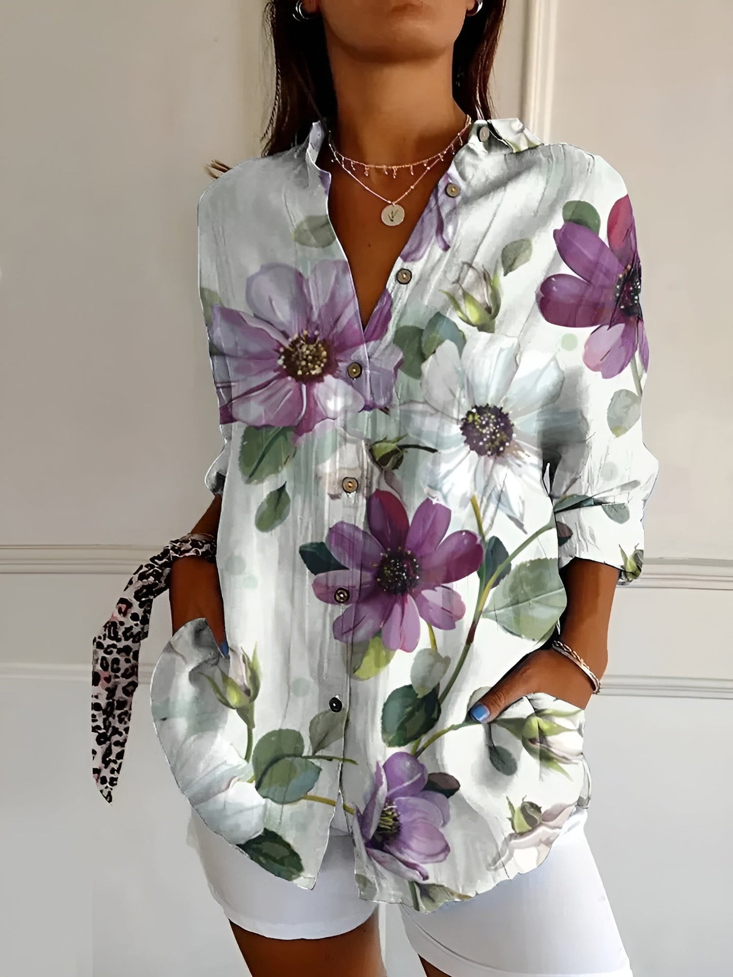 DESIREE I GEBLOEMDE BLOUSE MET KNOPENLIJST