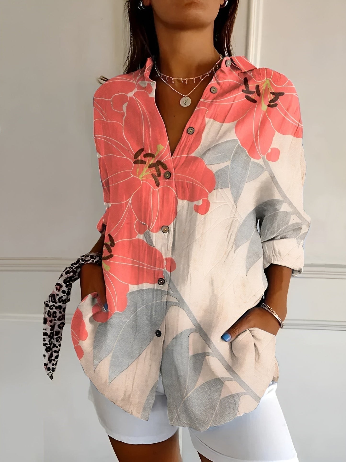 DESIREE I GEBLOEMDE BLOUSE MET KNOPENLIJST