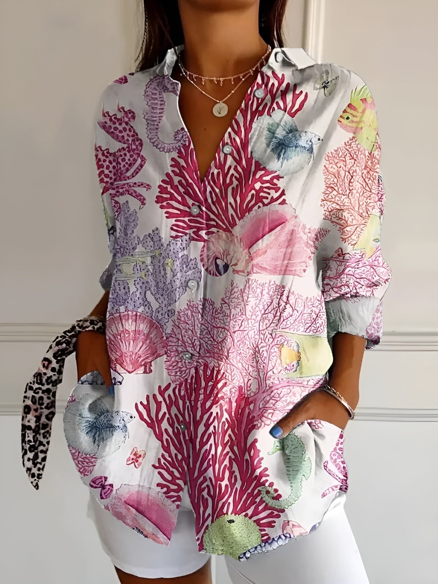 DESIREE I GEBLOEMDE BLOUSE MET KNOPENLIJST