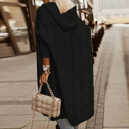 Cytheria – Langärmlige Zopfmuster-Strickjacke mit Kapuze