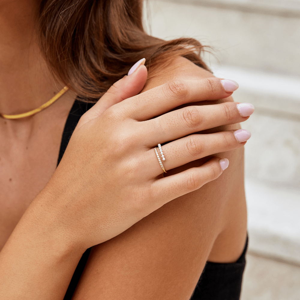 Ring 'Wrap Me' met kralen en kristallen