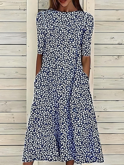 Leigh™ – Küstiges Midikleid mit Blumenmuster und klassischem Rundhalsausschnitt